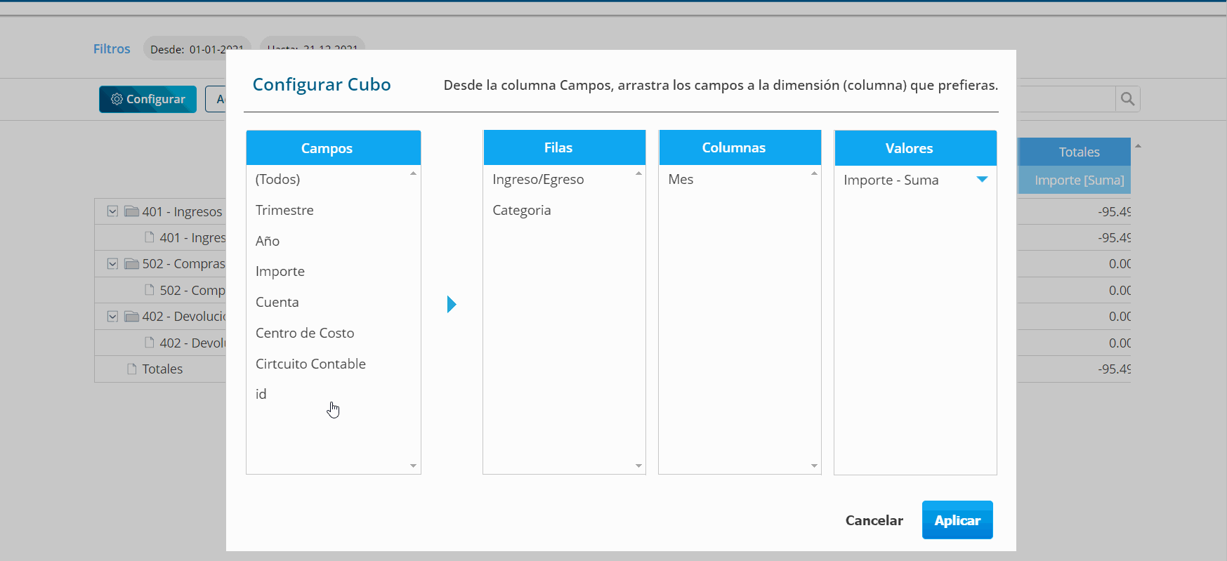Reportes personalizados multidimensionales (cubos)